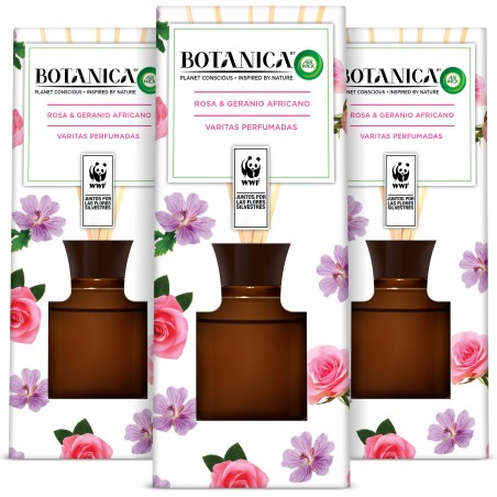 Botanica by Air Wick Pack x3 Varitas perfumadas, aroma Rosa y Geranio Africano - 80ml