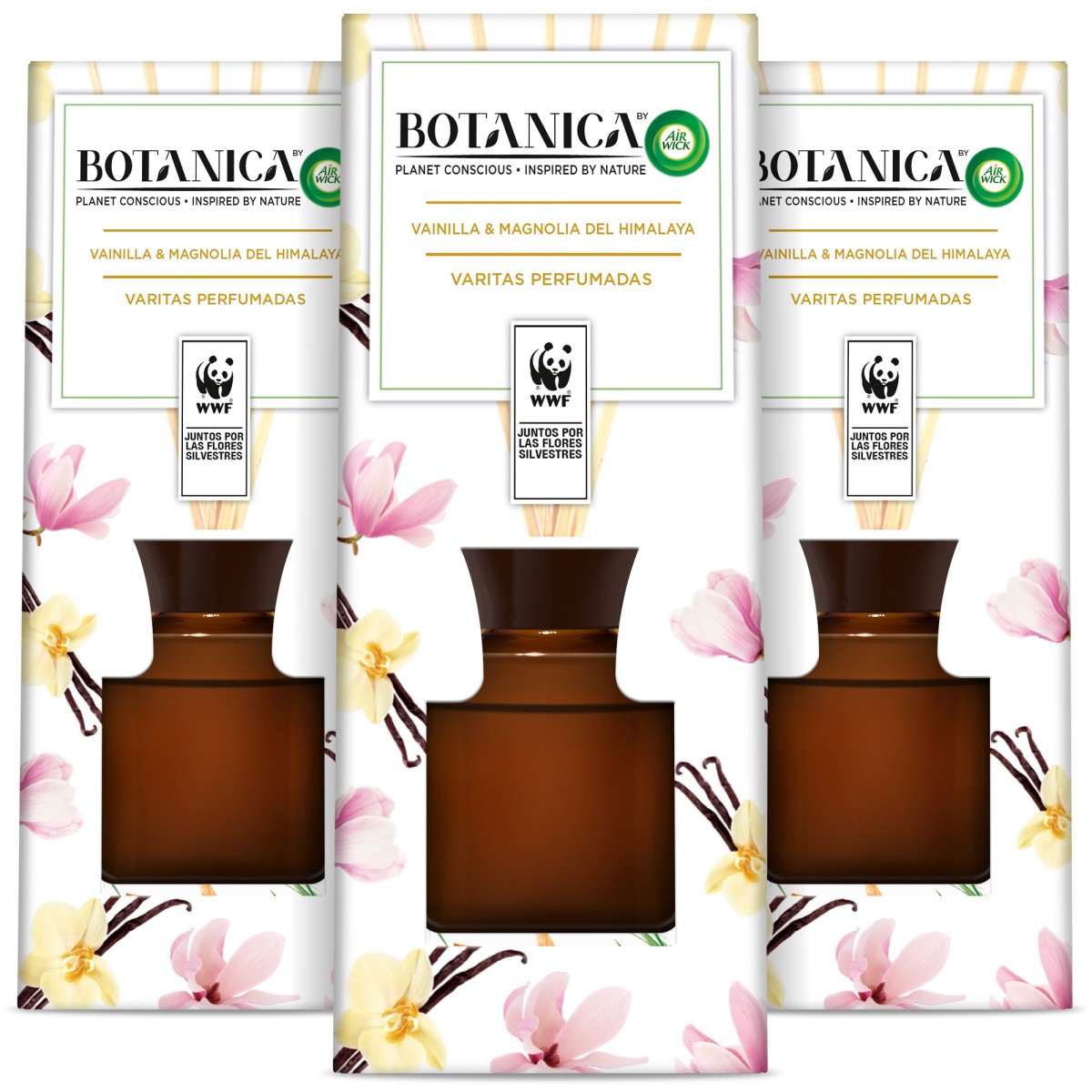 Botanica by Air Wick Pack x3 Varitas perfumadas, aroma Vainilla y Magnolia del Himalaya - 80ml