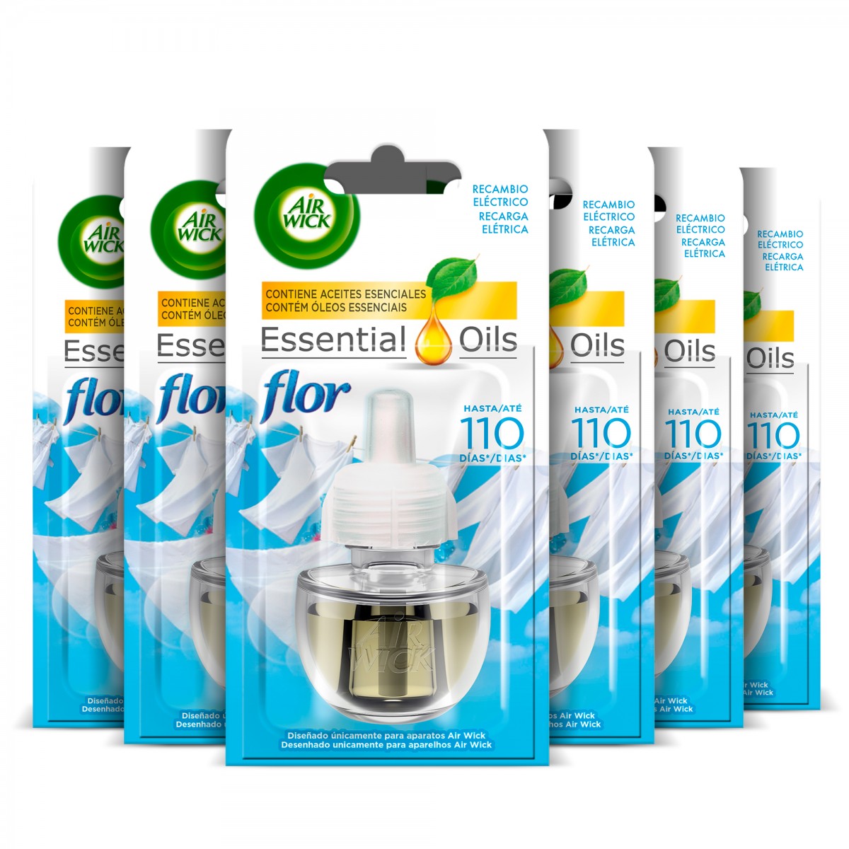 Air Wick Eléctrico - Ambientador para casa con aroma a Flor Frescor Ropa - 6 recambios