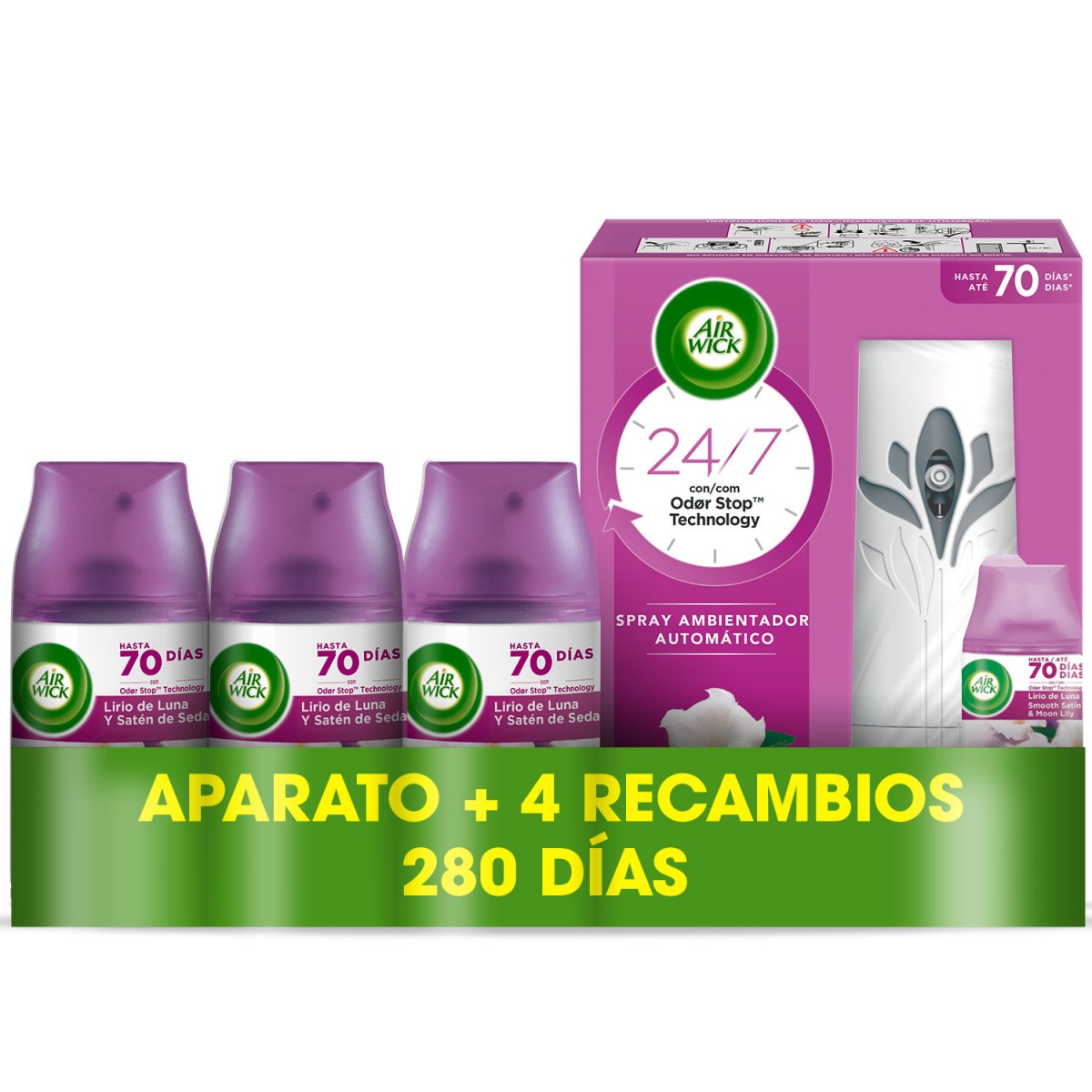 Air Wick Ambientador Freshmatic Aroma Lirio de Luna 1 Aparato + 4 Recambios