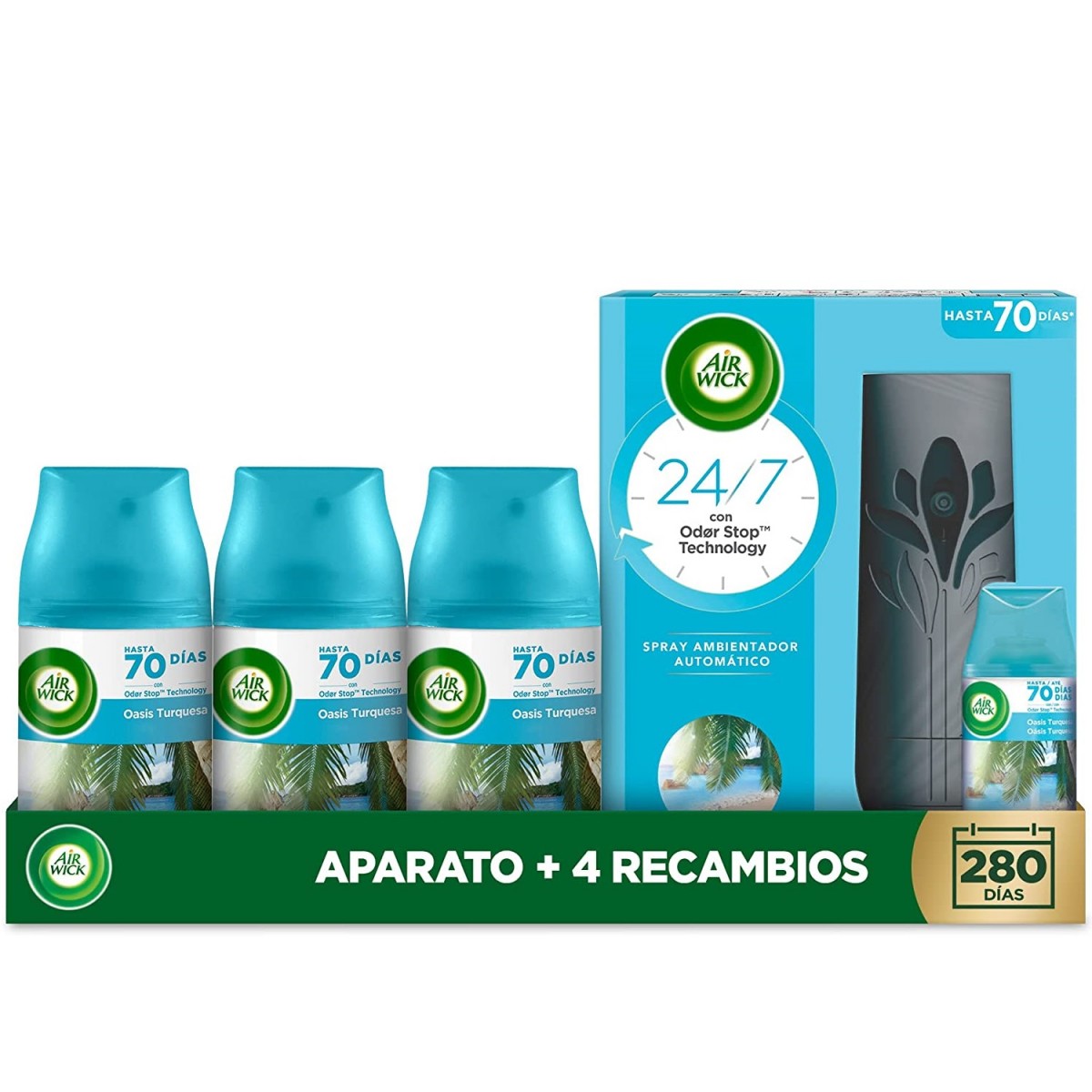 Air Wick Ambientador Freshmatic Oasis Turquesa 1 aparato + 4 recambios