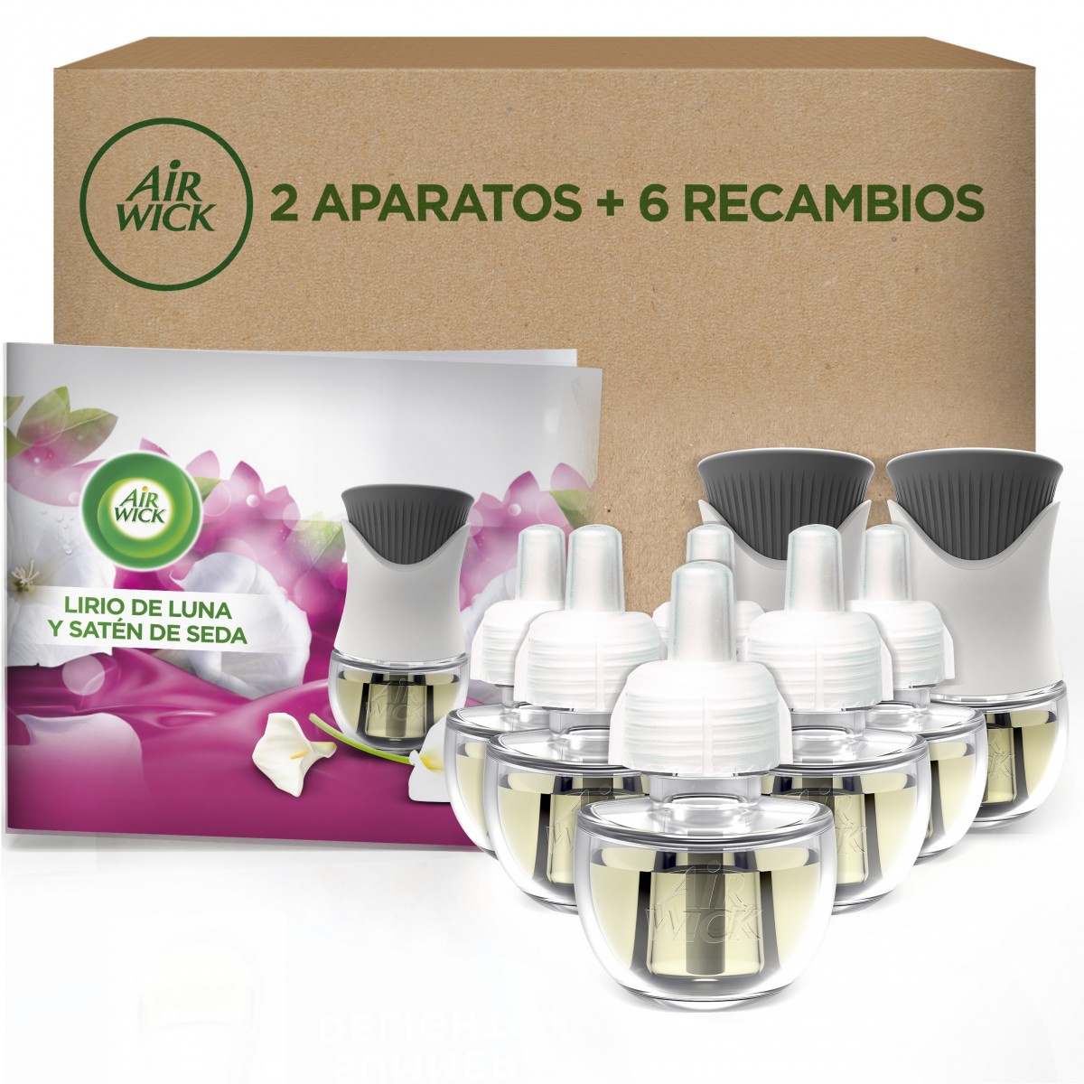 Air Wick Ambientador Electrico Aroma Lirio de Luna2 Aparatos + 6 Recambios